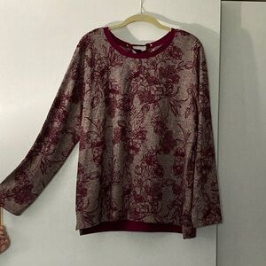 St. John's Bay Burgundy Floral Long Sleeve Top